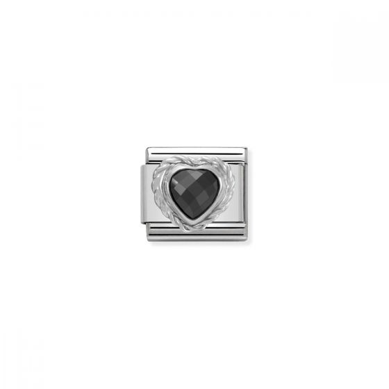 Nomination Silver and Zirconia Classic Faceted Heart Charm - Black - 330603/011
