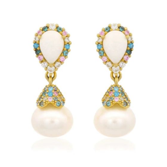 Georgini Wisteria Cascade Created Opal and Pearl Gold Earrings. Item code IE1175G.