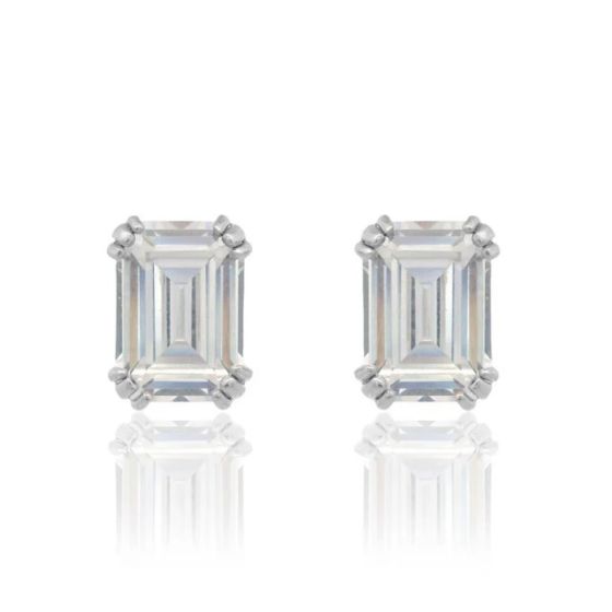 Georgini Elegant Essentials 7mm Emerald Cut Hidden Halo Silver Stud Earrings. Item code IE1211W.