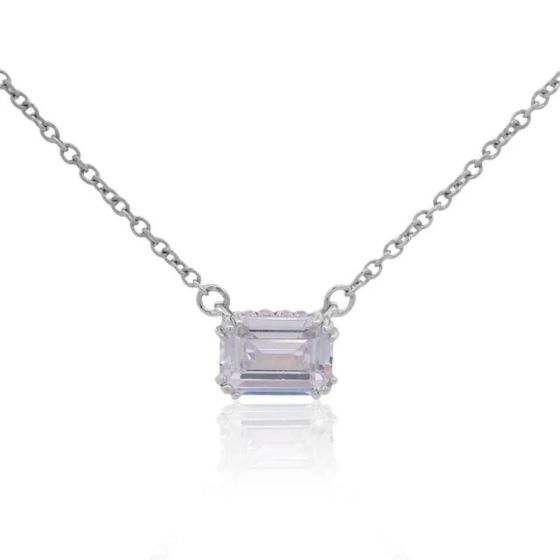 Georgini Elegant Essentials 7mm Emerald Cut Hidden Halo Silver Pendant Necklace. Item code IP1211W.