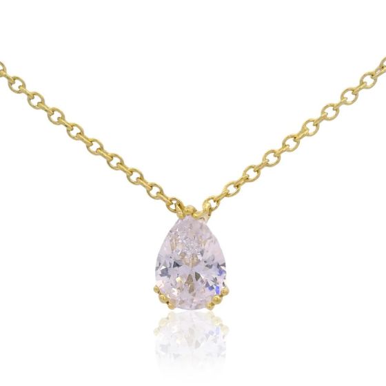 Georgini Elegant Essentials 7mm Pear Cut Hidden Halo Gold Pendant Necklace. Item code IP1213G.