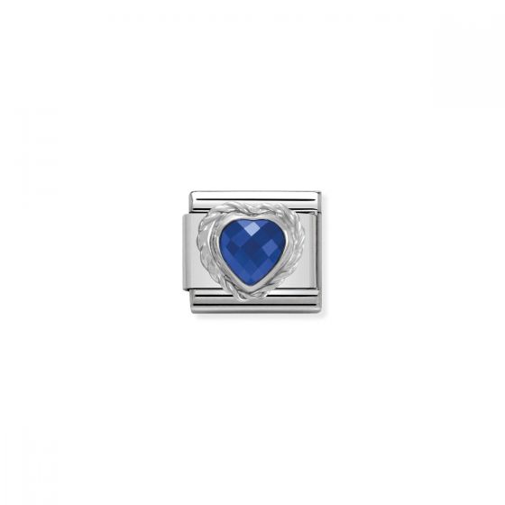 Nomination Silver and Zirconia Faceted Heart Charm - Blue - 330603/007
