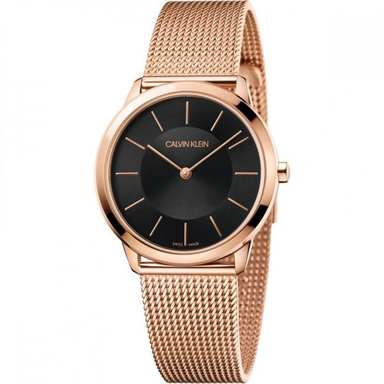 Buy Calvin Klein Unisex Minimal Watch, Black and Rose Gold Tone Online