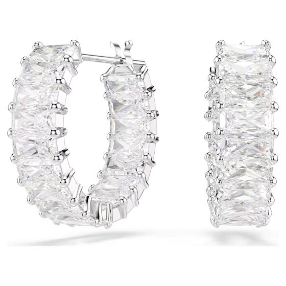 Swarovski Matrix Hoop Earrings Baguette Cut - White with Rhodium Plating - 5733397
