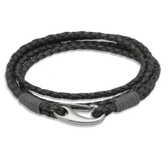 Unique & Co. Men's Double Wrap Antique Black Leather Bracelet with Shrimp Clasp