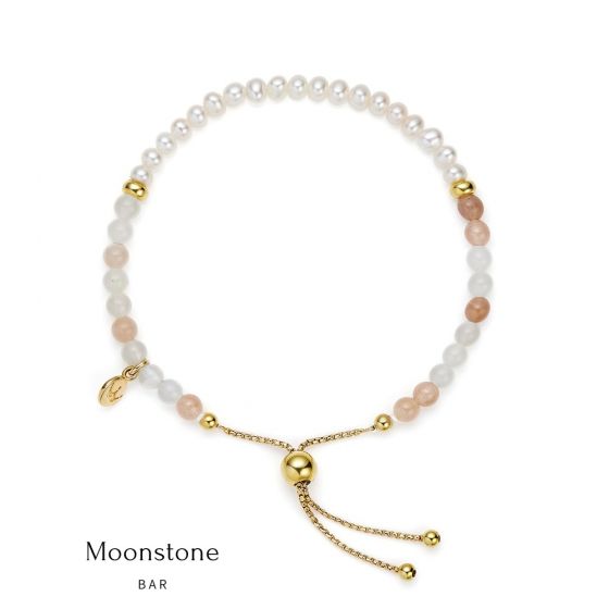 Jersey Pearl Sky Bracelet - Bar Style in Moonstone, Pearl and Gold