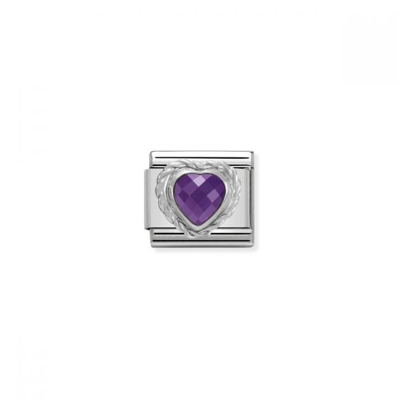 Nomination Silver and Zirconia Classic Faceted Heart Charm - Purple - 330603/001