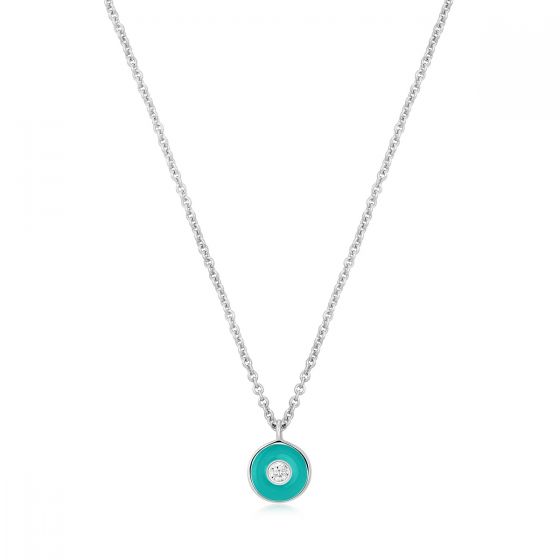 Ania Haie Teal Enamel Disc Silver Necklace N028-01H-T