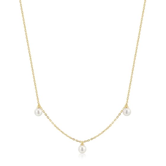 Ania Haie Triple Shell Pearl Station Gold Necklace. Item code N071-04G.
