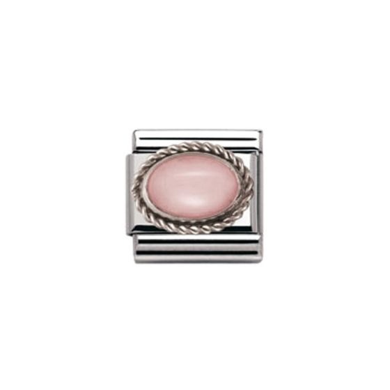 Nomination Classic Oval Stones Charm - Sterling Silver with Pink Opal