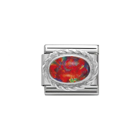 Nomination Classic Oval Stones Red Opal Charm - Sterling Silver Twist Setting