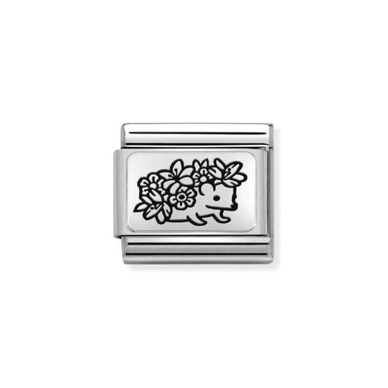 Nomination Classic Flowers Charm - Sterling Silver and Black Enamel Hedgehog