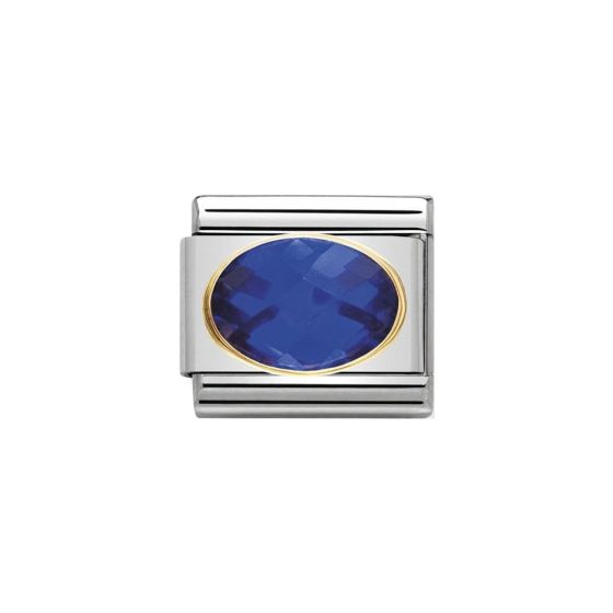 Nomination Classic Faceted Cubic Zirconia Charm - Stainless Steel and 18k Gold Blue 