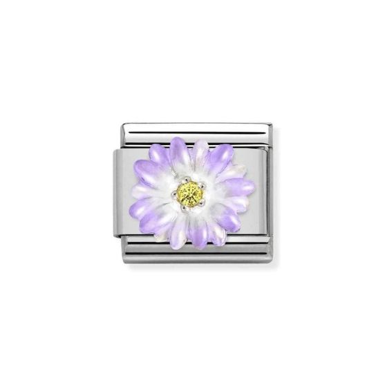 Nomination Composable Classic Symbols - Sterling Silver Enamel and Cubic Zirconia Purple Flower