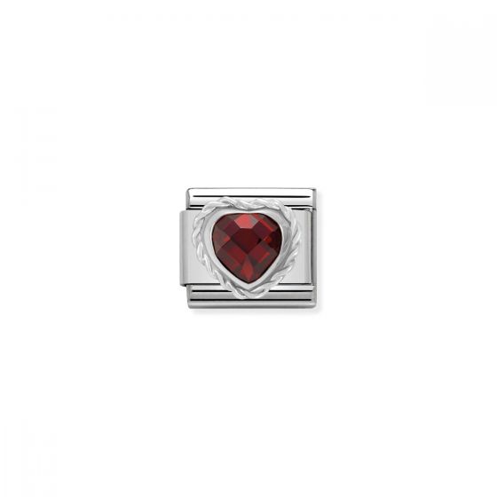 Nomination Silver and Zirconia Faceted Heart Charm - Red - 330603/005