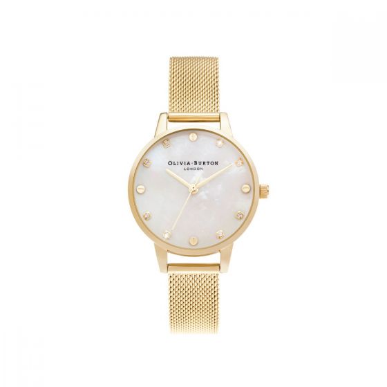 Olivia Burton Mother of Pearl Midi Dial Pale Gold Mesh Watch OB16SE08