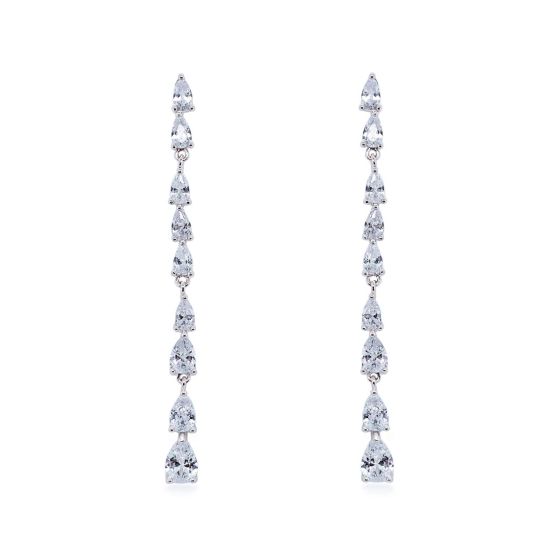 Ivory & Co Paris Crystal Long Drop Rhodium Earrings