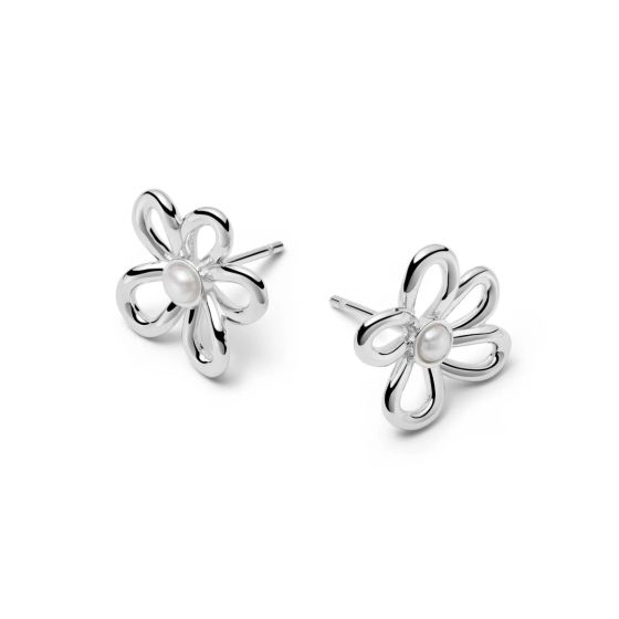 Daisy Bow Stud Earrings  - Silver BPE01_SLV