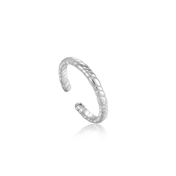 Ania Haie Silver Smooth Twist Thin Band Adjustable Ring - R038-01H