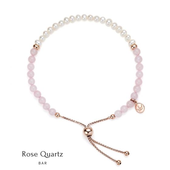 Jersey Pearl Sky Bracelet - Bar in Rose Quartz, Pearl and Rose Gold