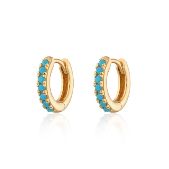 Scream Pretty Huggie Hoop Earrings With Turquoise Stones - Gold SPESGS133