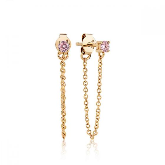 Sif Jakobs Princess Piccolo Lungo Earrings - Gold with Pink Zirconia