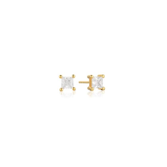 Sif Jakobs Ellera Quadrato Earrings - Gold with White Zirconia