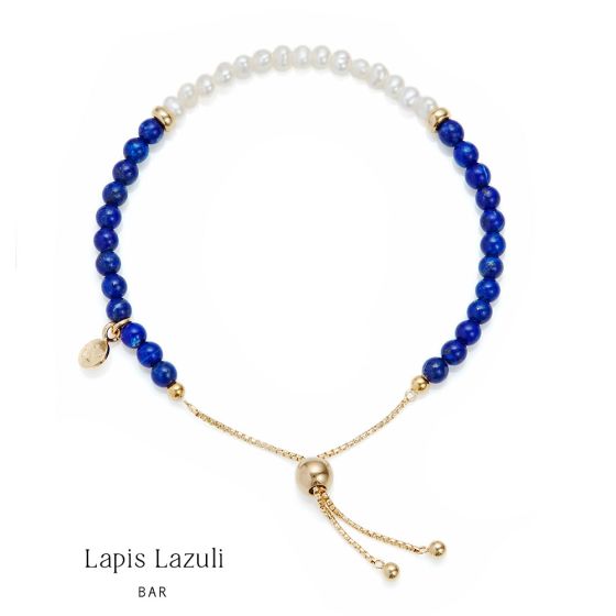 Jersey Pearl Sky Bracelet - Bar Style in Blue Lapis Lazuli and Gold