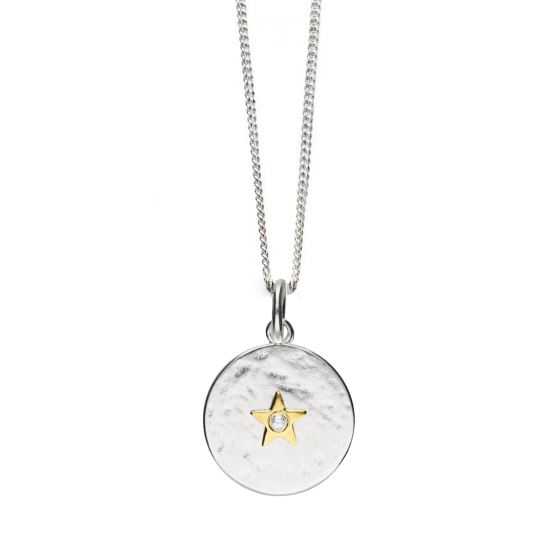 Sterling Silver and Zirconia Star Hammered Necklace
