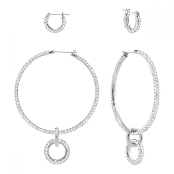 Swarovski Stone Pierced Earrings Set, White, Rhodium Plating - 5437971