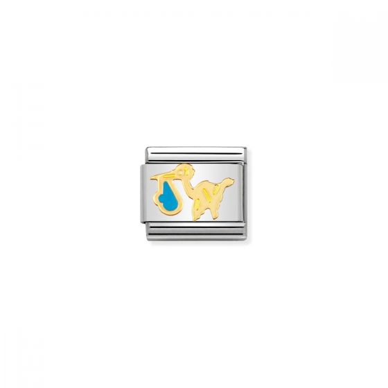 Nomination Classic Blue Stork Charm - 18k Gold - 030208/20