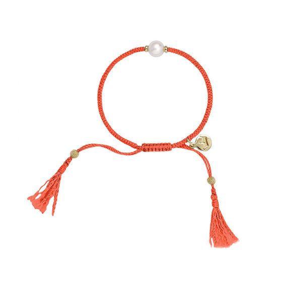 Jersey Pearl Tassel Bracelet - Coral with Gold Detail 1728521