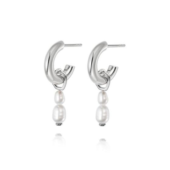 Daisy London Double Baroque Pearl Silver Hoop Earrings - TE08_SLV