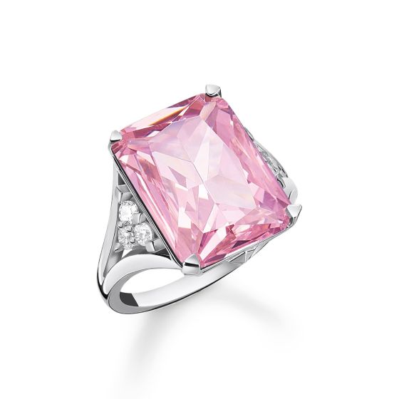 Thomas Sabo Pink Large Octagon Cut Silver Ring TR2339-051-9
