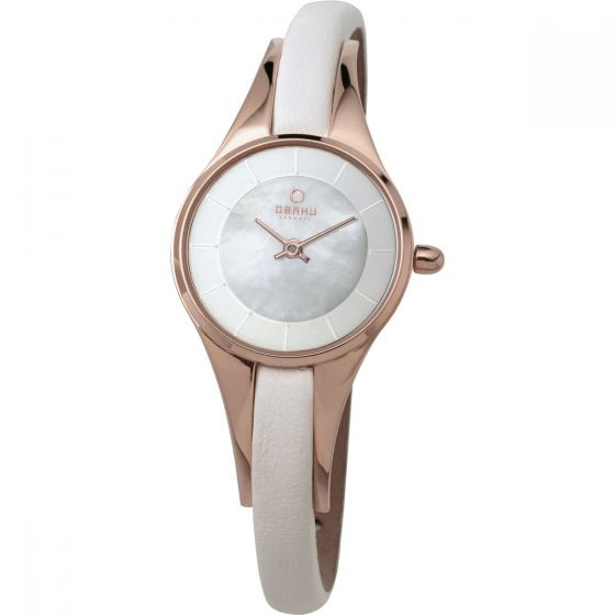 Obaku Ladies 'Morgen' Rose Gold Plated Slim White Leather Strap Watch V110LXVWRW