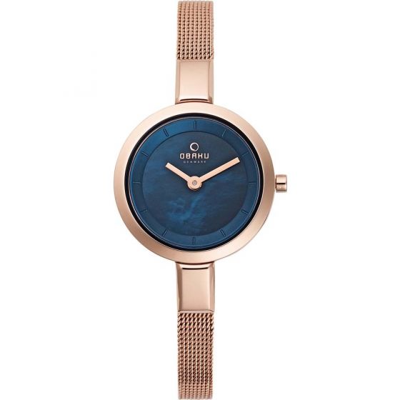 Obaku Ladies Rose Gold Plated Mesh Bracelet 'Siv' Watch, Blue, SKU V129LXVLMV
