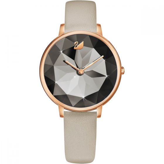 Swarovski Crystal Lake Watch, Leather Strap, Grey, Rose Gold Tone 5415996