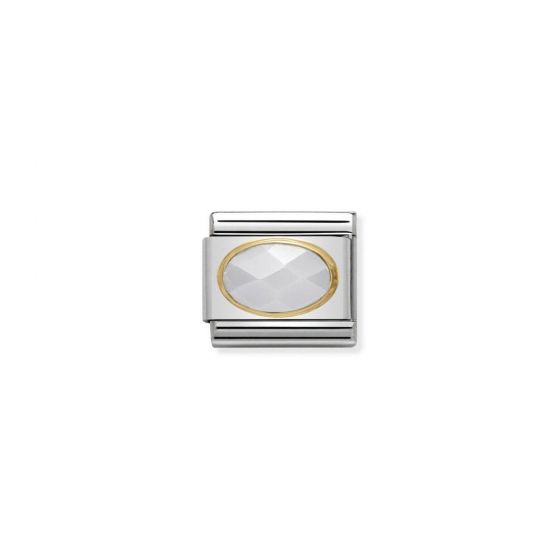 Nomination Classic Oval Hard Stones Charm - 18k Faceted White Jade 030502_25