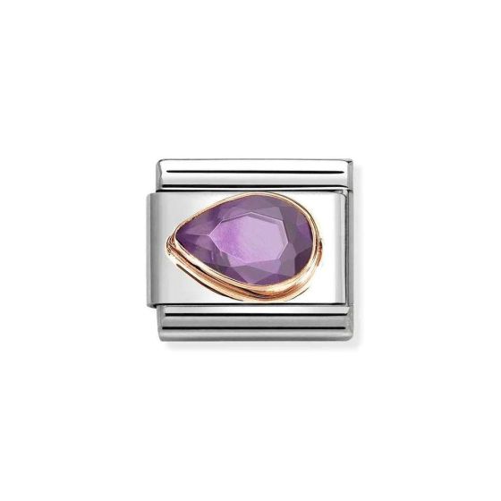 Nomination Classic Faceted Zirconia Left Teardrop Charm 9k Rose Gold Purple - 430605_001