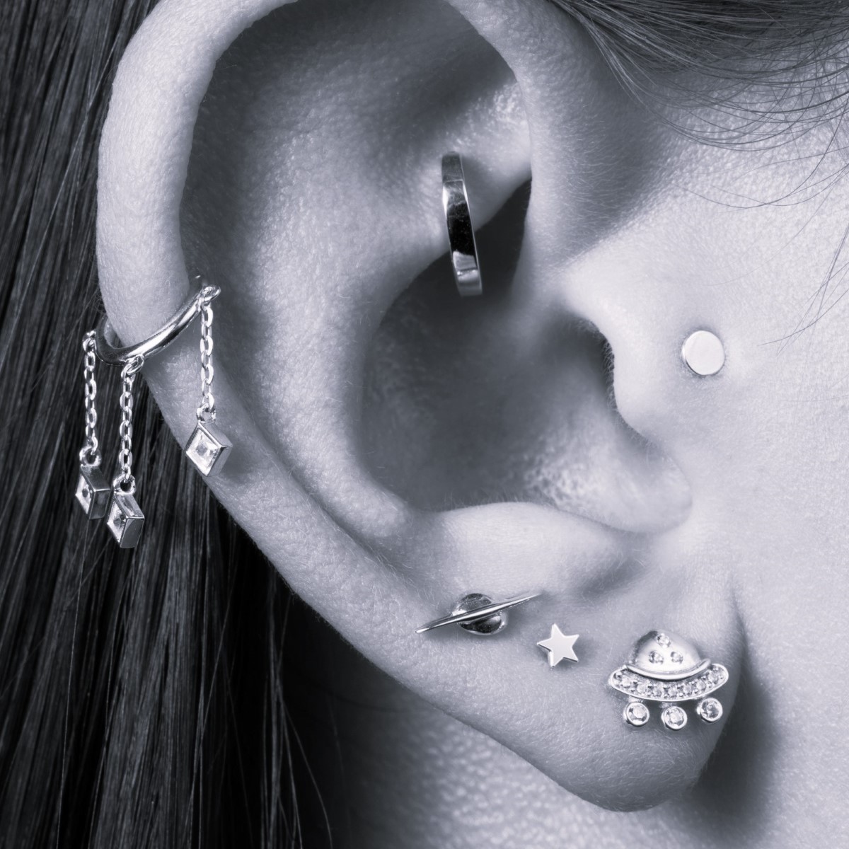 Tish Lyon 14ct White Gold Disc Threadless Labret Single Earring