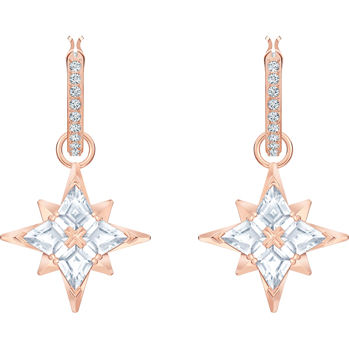 Swarovski Symbolic Star Hoop Pierced Earrings, White, Rose Gold Plating 5494337 