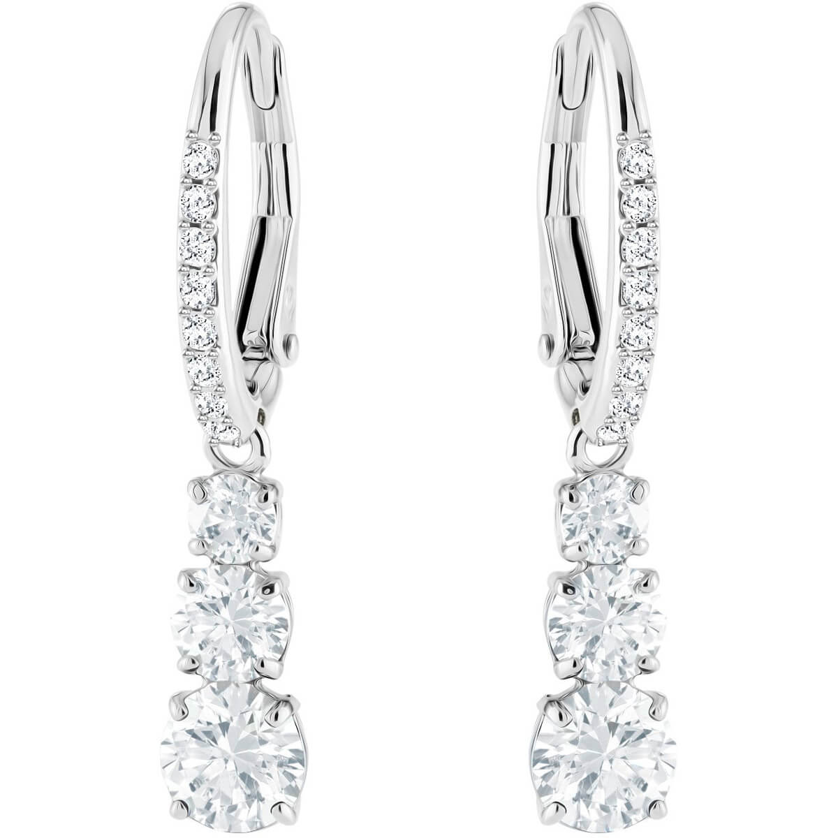 Swarovski Attract Trilogy Round Pierced Earrings, White, Rhodium Plating 5416155