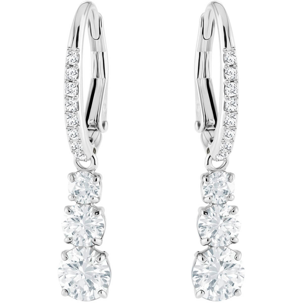 Swarovski Attract Trilogy Round Pierced Earrings, White, Rhodium Plating 5416155