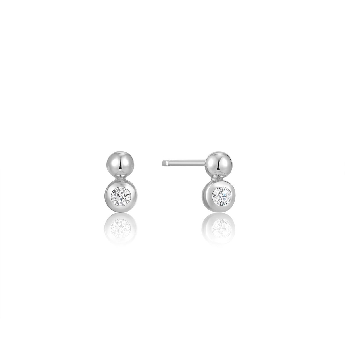 Ania Haie Silver Orb Sparkle Stud Earrings - E045-01H-CZ