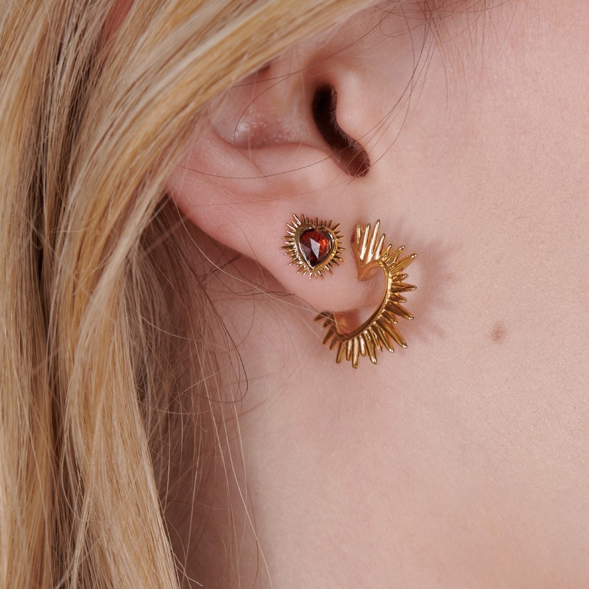 Rachel Jackson Electric Love Garnet Heart Stud Earrings Gold EGHE1GAGP
