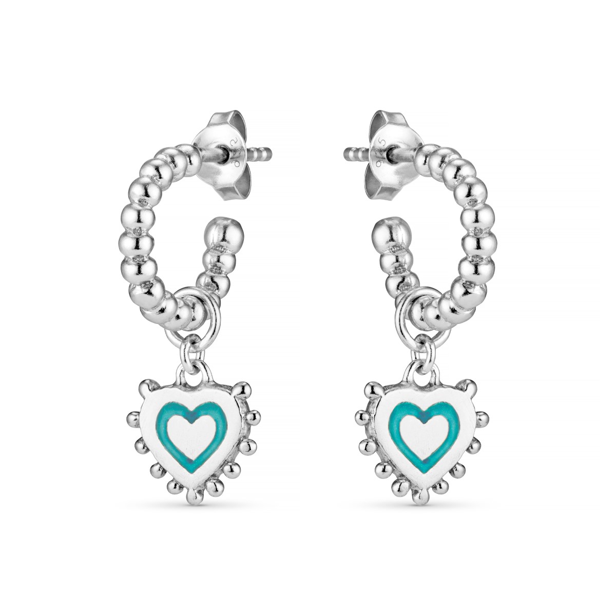 Annie Haak Enamel Heart Silver Hoop Earrings - Turquoise