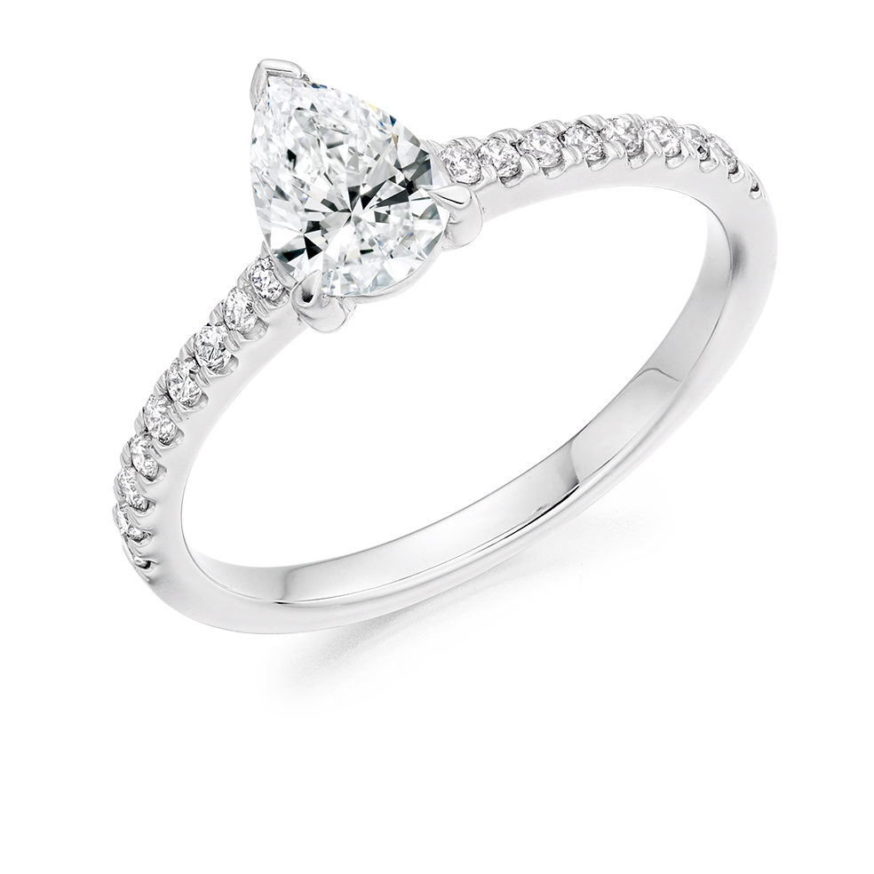 Pear Cut Diamond Solitaire Engagement Ring with Diamond Shoulders