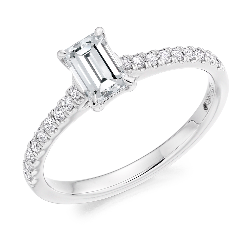 Emerald Cut Engagement Ring with Diamond Set Shoulders