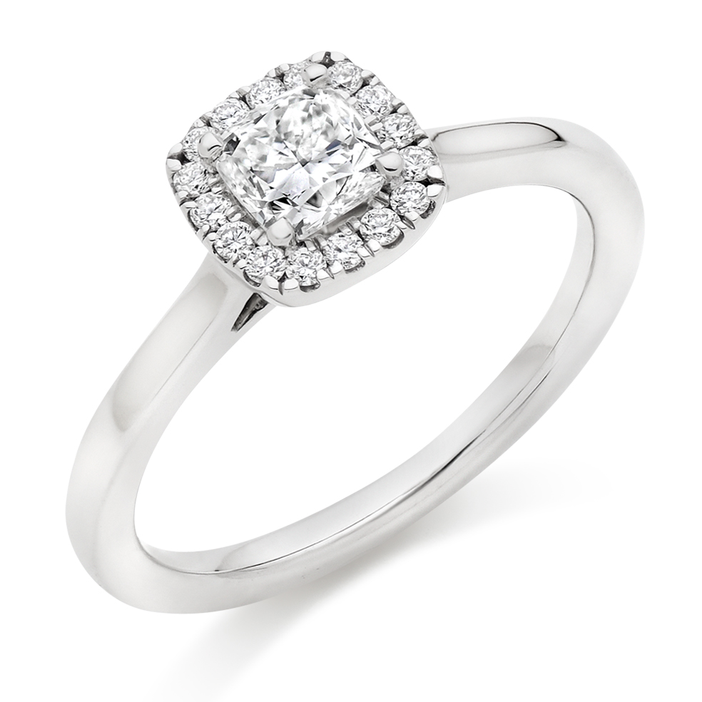 Cushion Cut Diamond Halo Engagement Ring