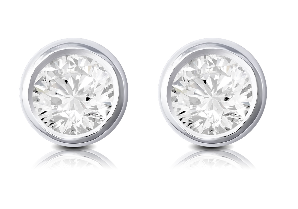 Brown & Newirth Round Brilliant Rub Over Diamond Earrings